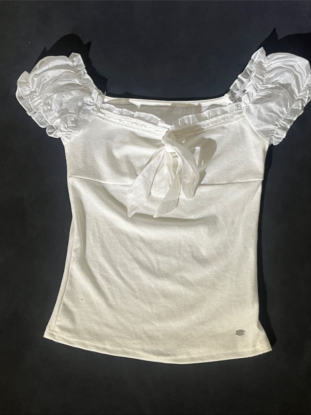 White Ruffle Sleeve Tie-Front Women’s Top